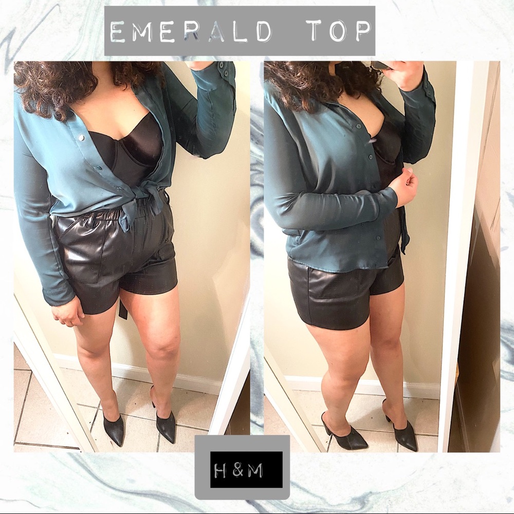 SALE TODAY Polyester emerald green button down top - Picture 4 of 4